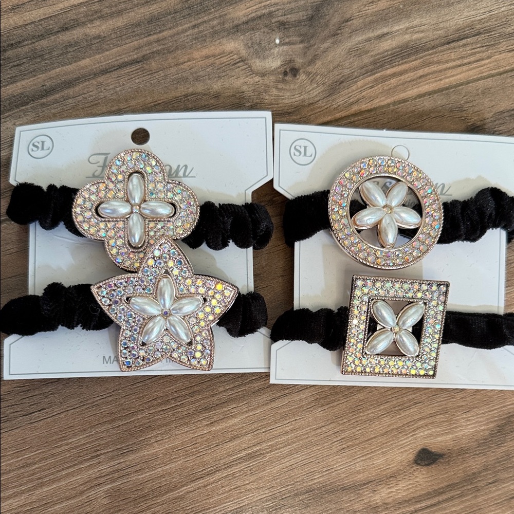 Black Hair Ties Scrunchie with Rhinestone Accents
